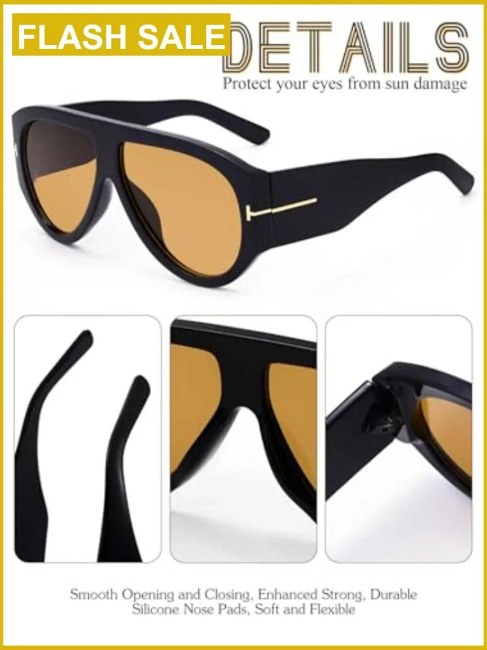 Oversized Square Frame Classic Vintage Aviator Sunglasses UV Protection